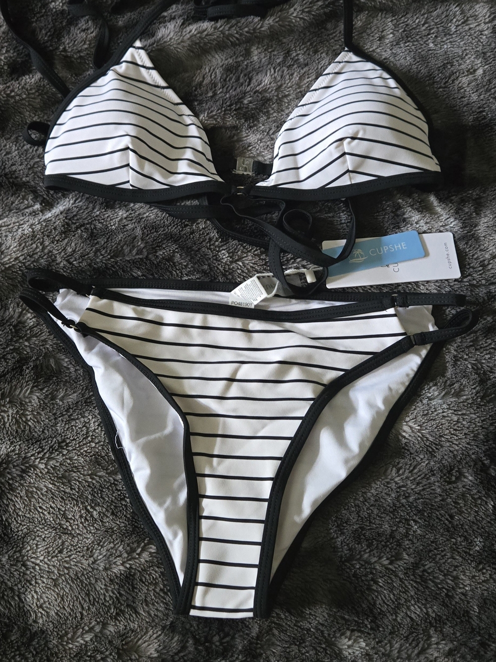 Cupshe Black & White Striped Triangle Bikini Set